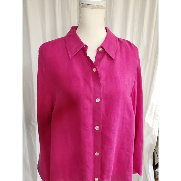 Lauren Ralph Lauren 100% Linen Button Up Shirt Fuchsia Blouse 2XL Women’s Plus - Picture 2 of 16